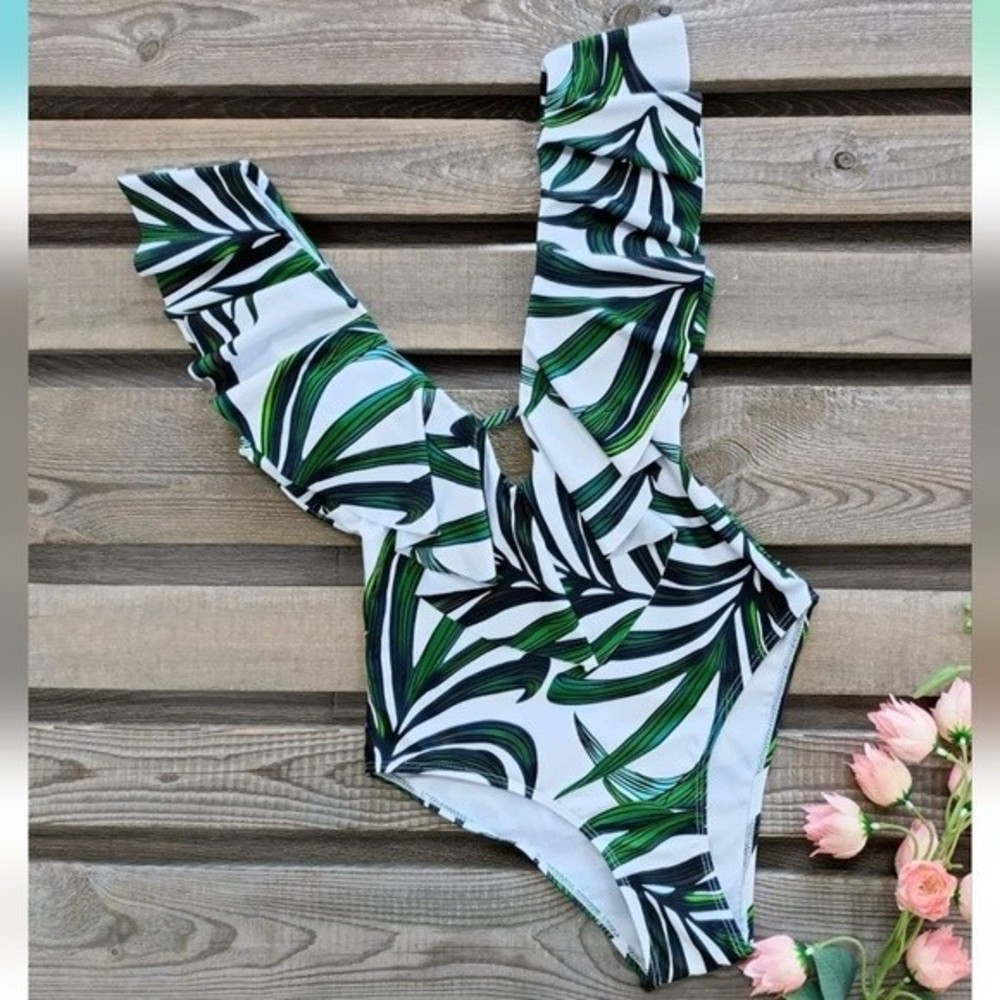 Leaf Print One Piece Swimsuit